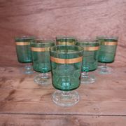 6 verres à eau à pied vert émeraude liseré doré Luminarc