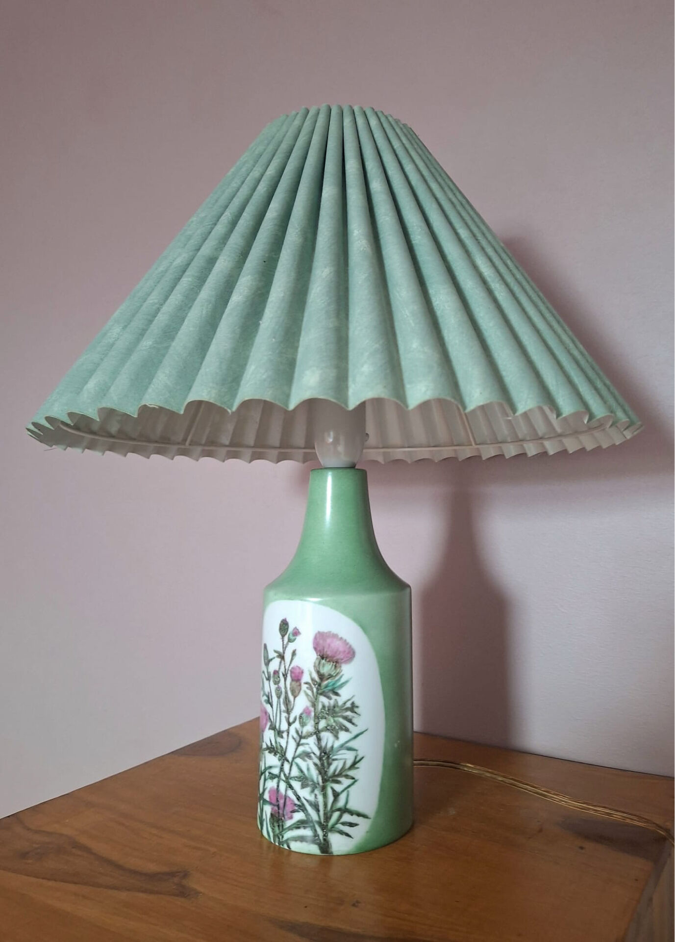 Vintage ceramic lamp, AK Kaiser, Germany, antique light fixture.