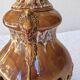 Large caramel and cream glazed ceramic lamp – Relief decoration and double lighting