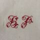 6 damassées with red monogram embroidered hand towels