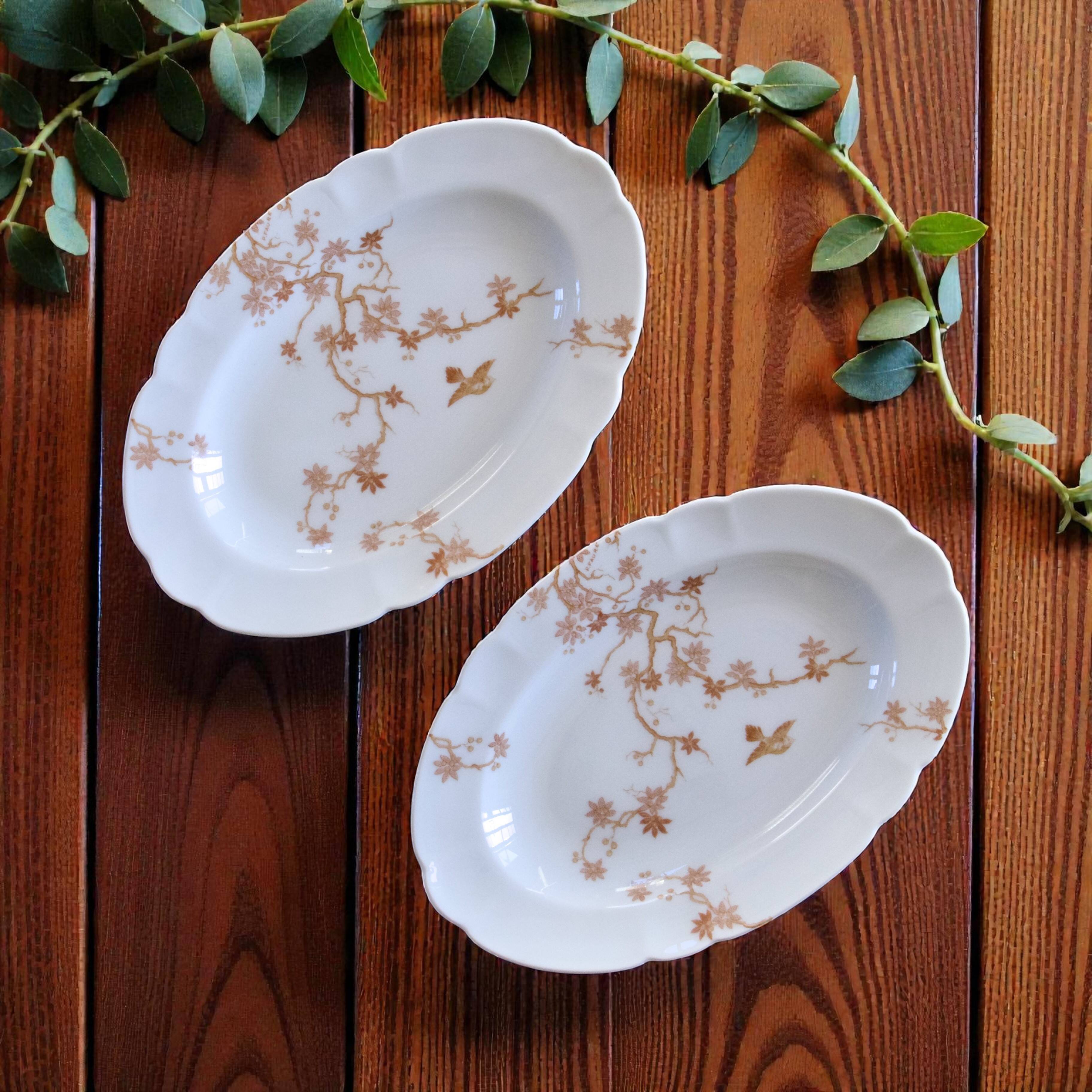 Pair of antique Limoges Haviland porcelain relish dishes with bird decoration