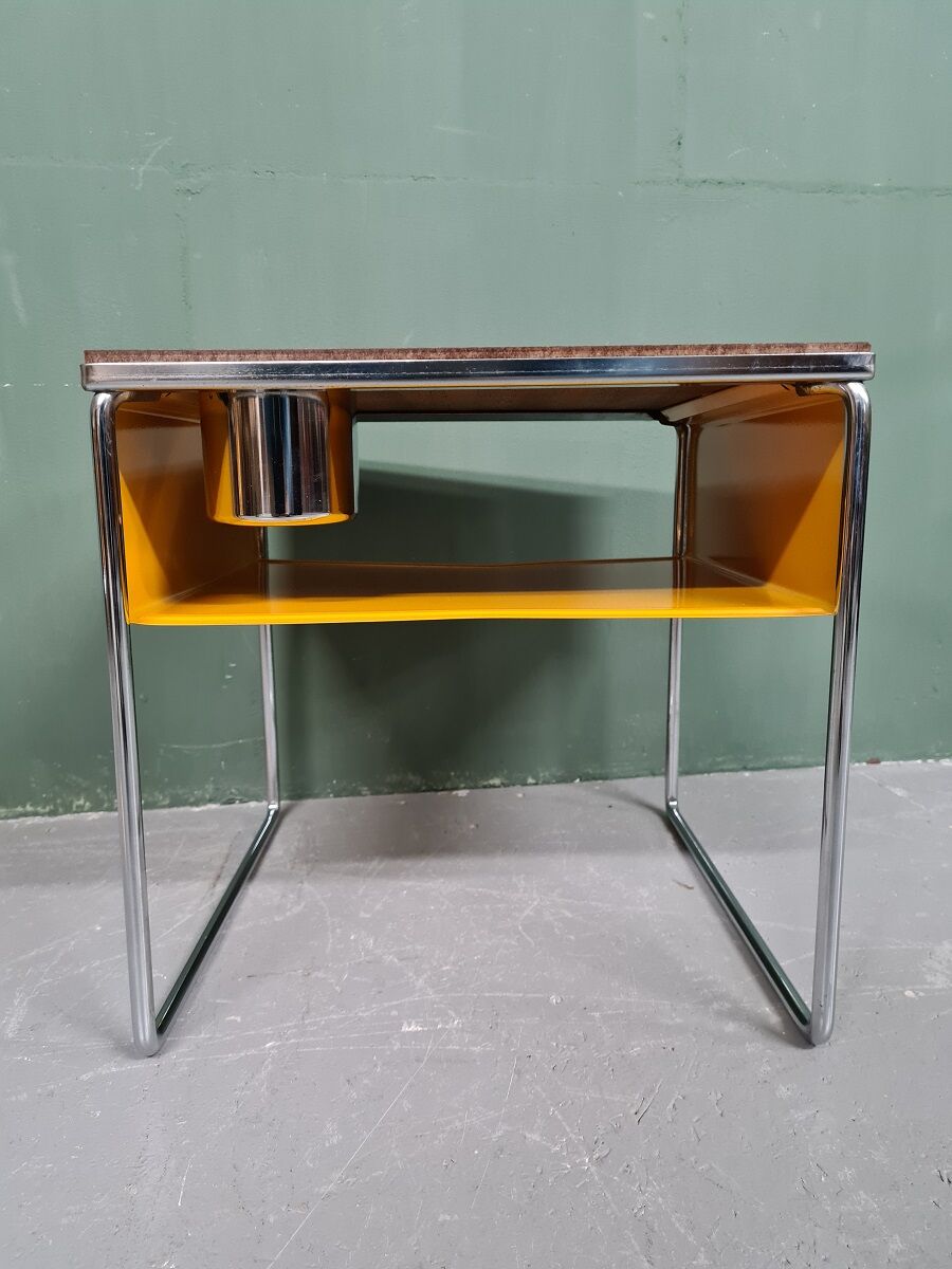 Vintage Design Wengé And Metal Side Table