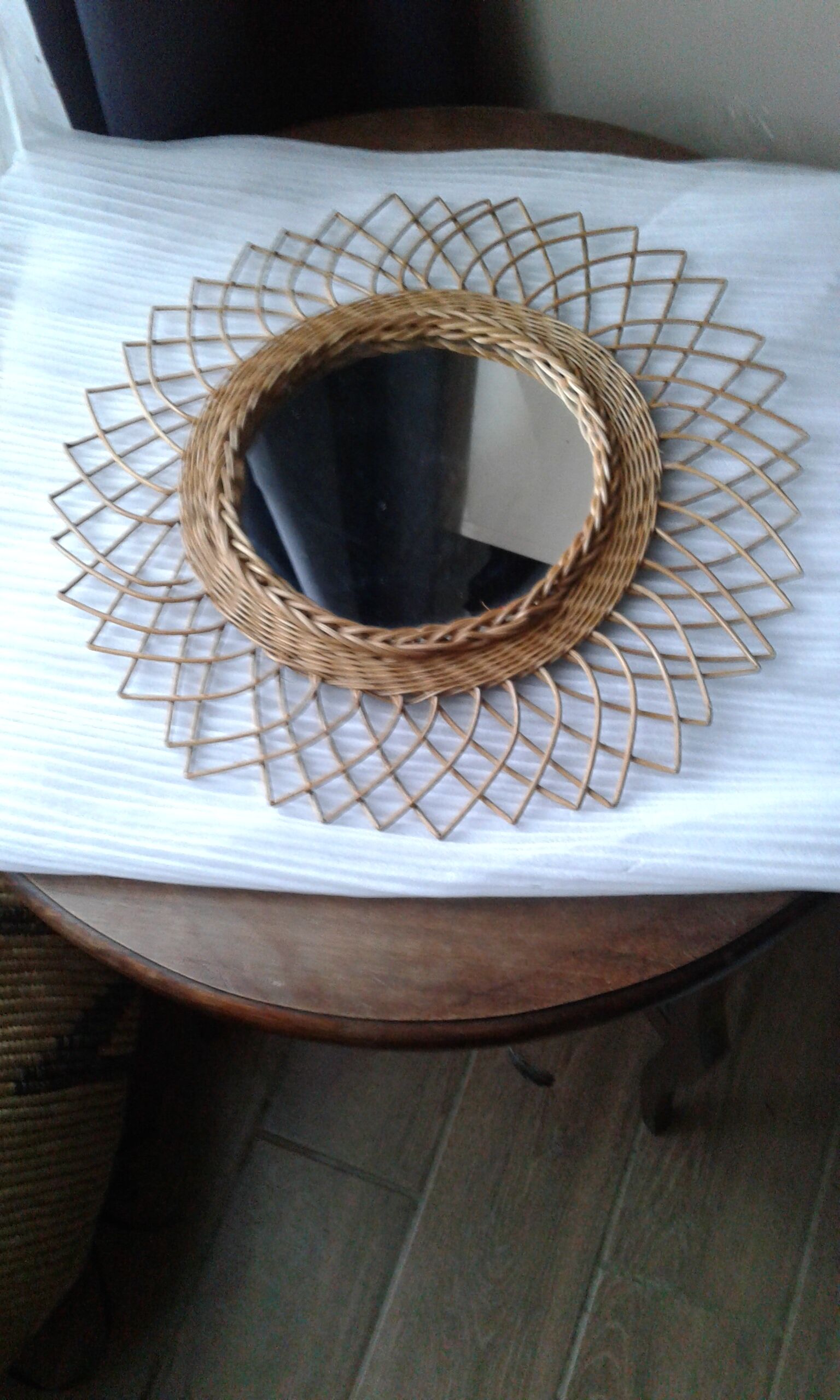 60s rattan mirror 40cm