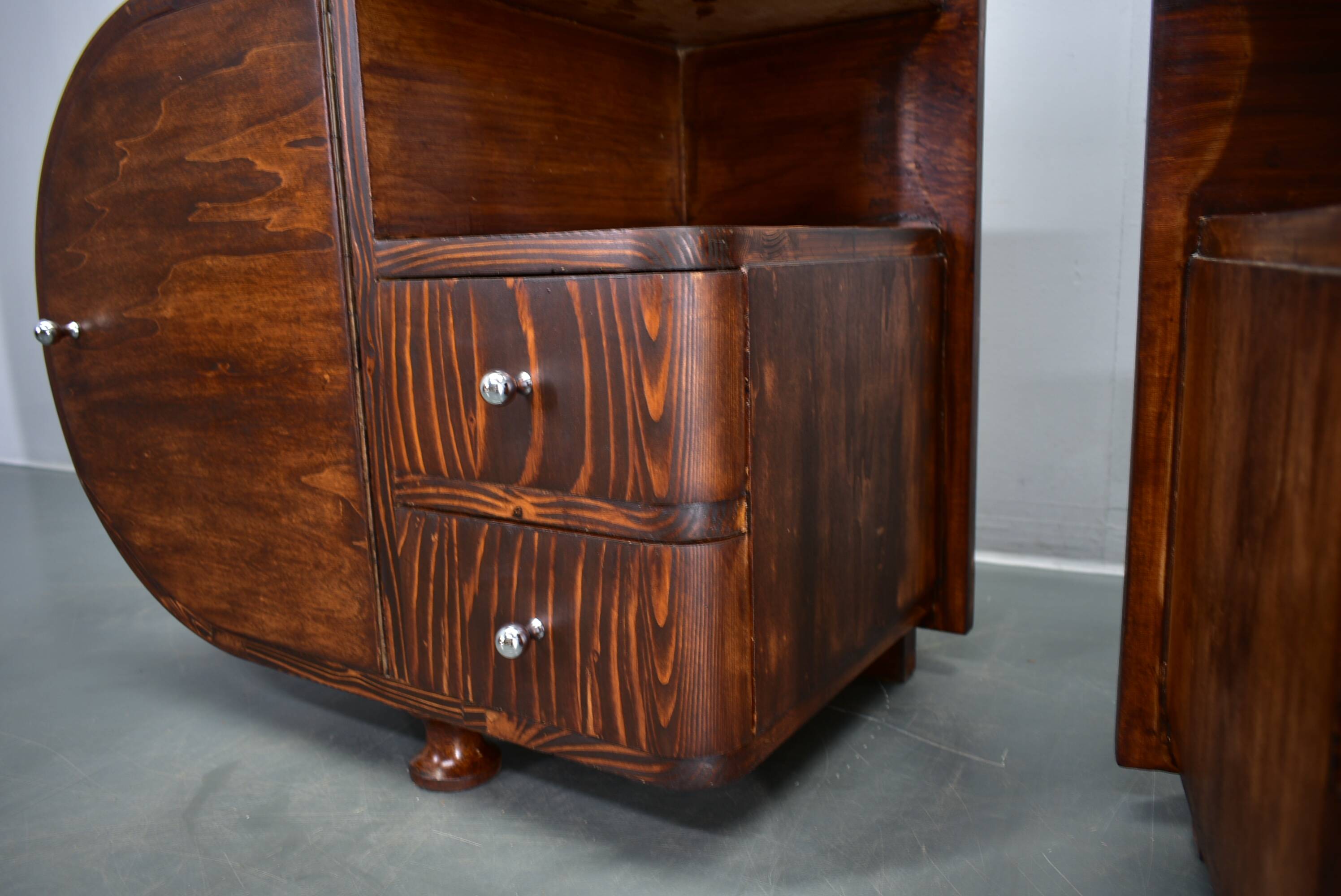 1935s pair of rare Art Deco bedside tables, Czechoslovakia