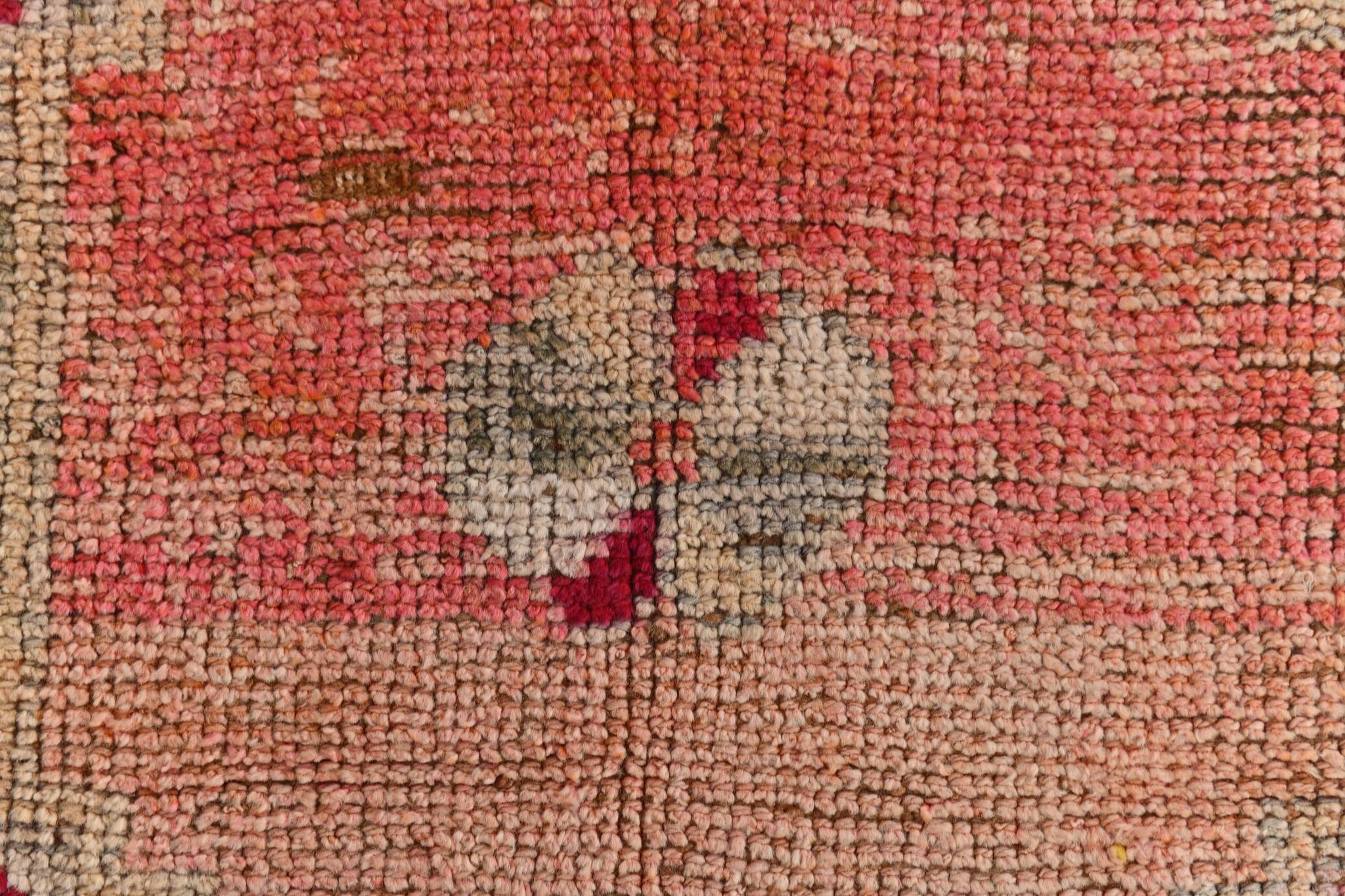 Tapis kilim ancien tons rouges et gris, motifs géométriques turcs,99x343 Cm