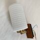 Pair of brass and wood wall lights with white molded glass tulips, 1950s