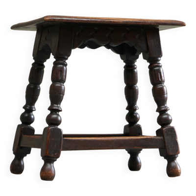 Tabouret ou table d'appoint rustique en chêne massif tourné et sculpté, 19ème siècle