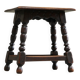 Rustic stool or side table in turned and carved solid oak, 19th century.