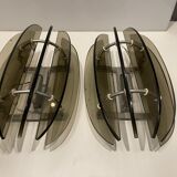 Italian Smoked Glass Wall Lights from Veca, Set of 2