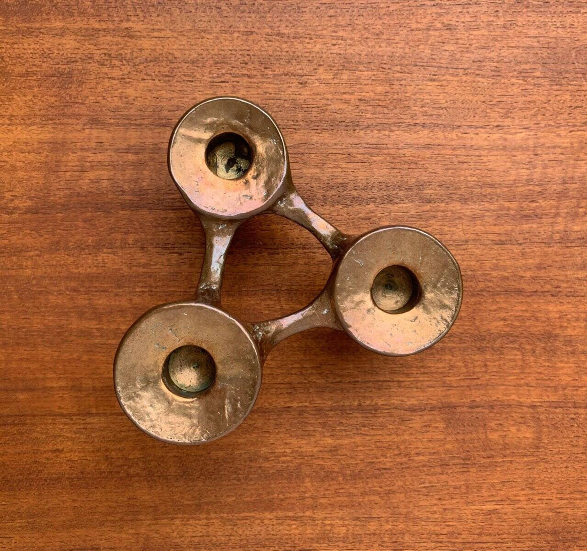 Vintage German brutalist metal candlestick by Harjes