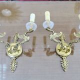 Pair of Lucien Gau "swan" wall lights in gilded bronze with bright gold and crystal