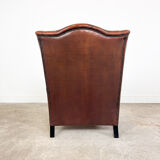 Vintage sheep leather wingback armchair, Druten
