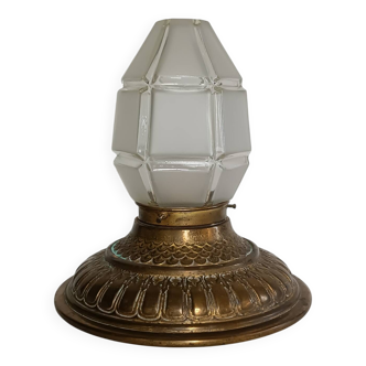 Copper ceiling light with frosted glass globe