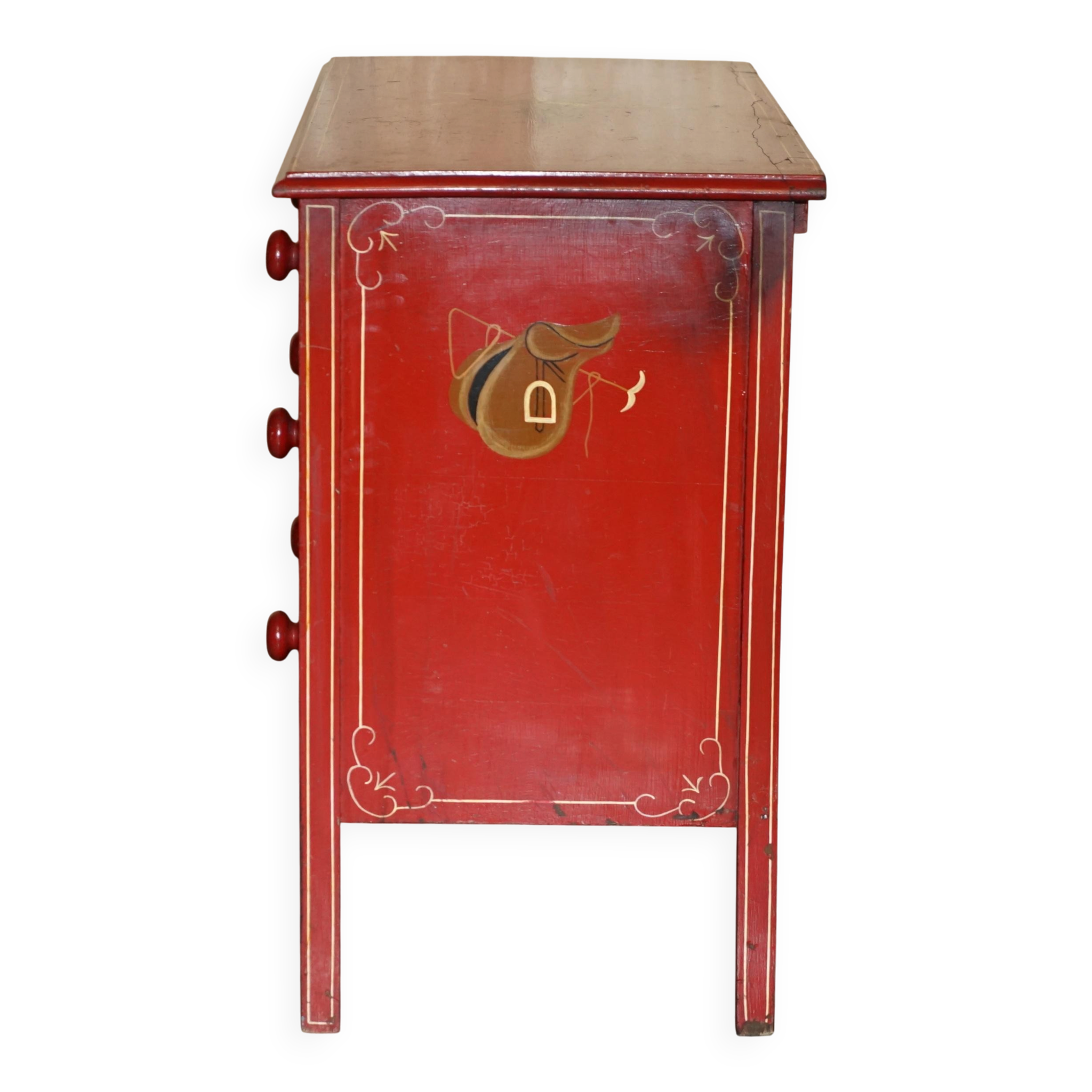 Hand-painted Victorian pine commode featuring a horse and jockey.