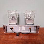 Pair of brushed aluminum and crystal wall lights, 1970s
