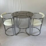 Chrome table and two modernist chairs