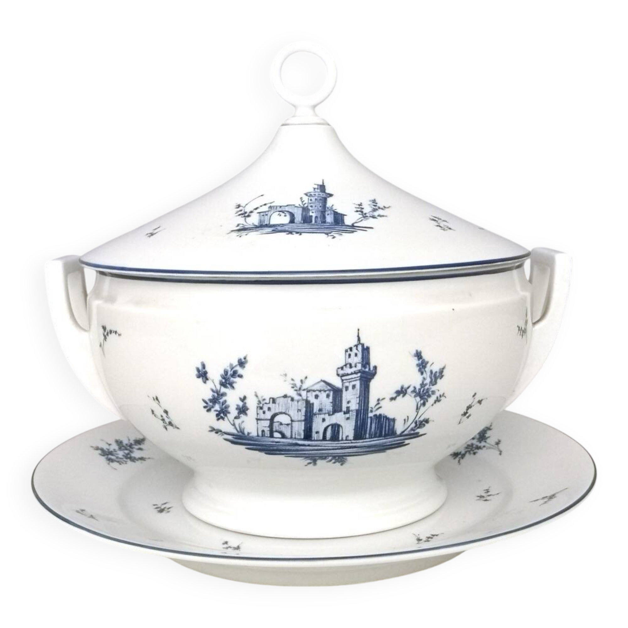 Assiette à soupe néoclassique en porcelaine blanche et bleue de Richard Ginori, Italie