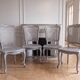 Set of 4 Louis XV chairs with light grey patinated caning.