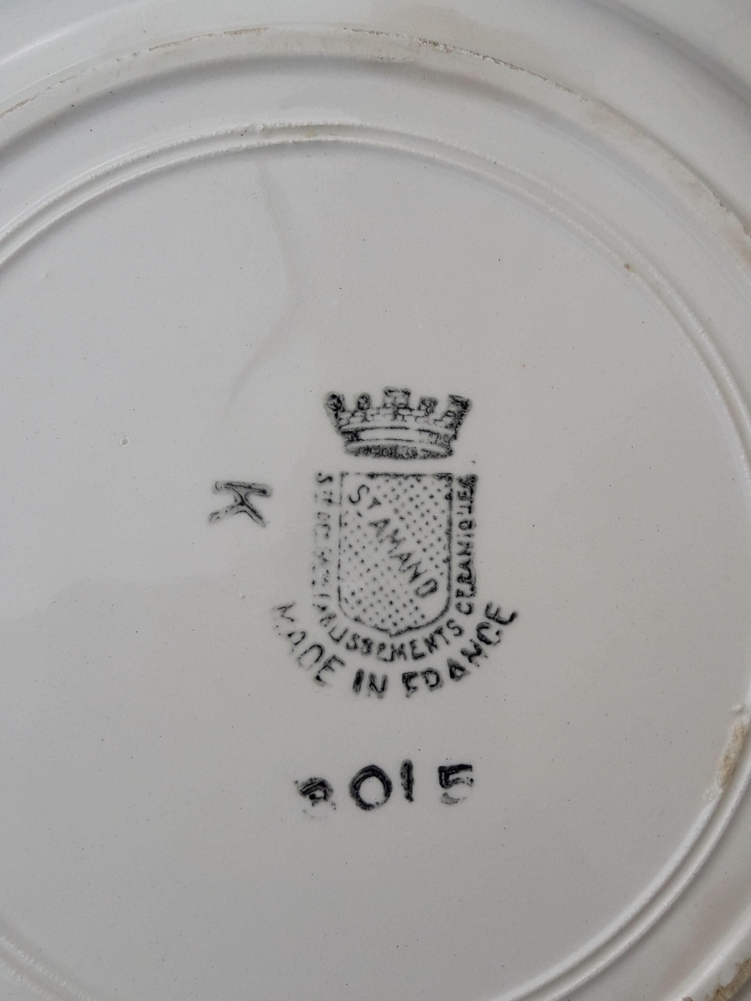 4 hollow plates in earthenware from Saint Amand model 3015 blue pink pattern diam 19.2 cm