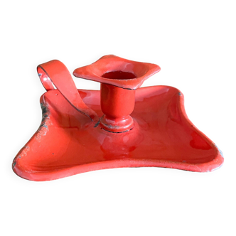 Red enamelled sheet metal candle holder