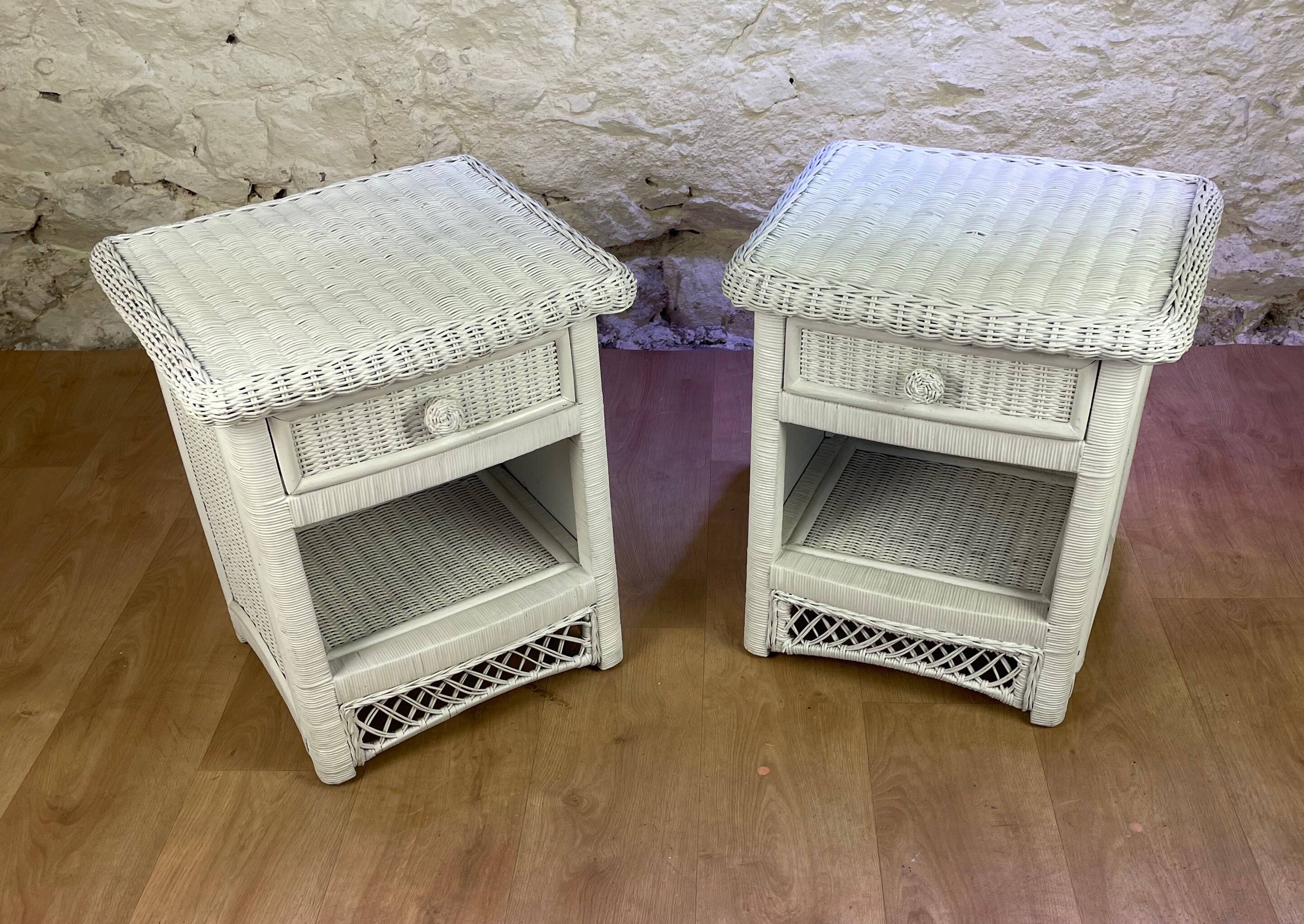 Pair of white wicker bedside tables from the 70s