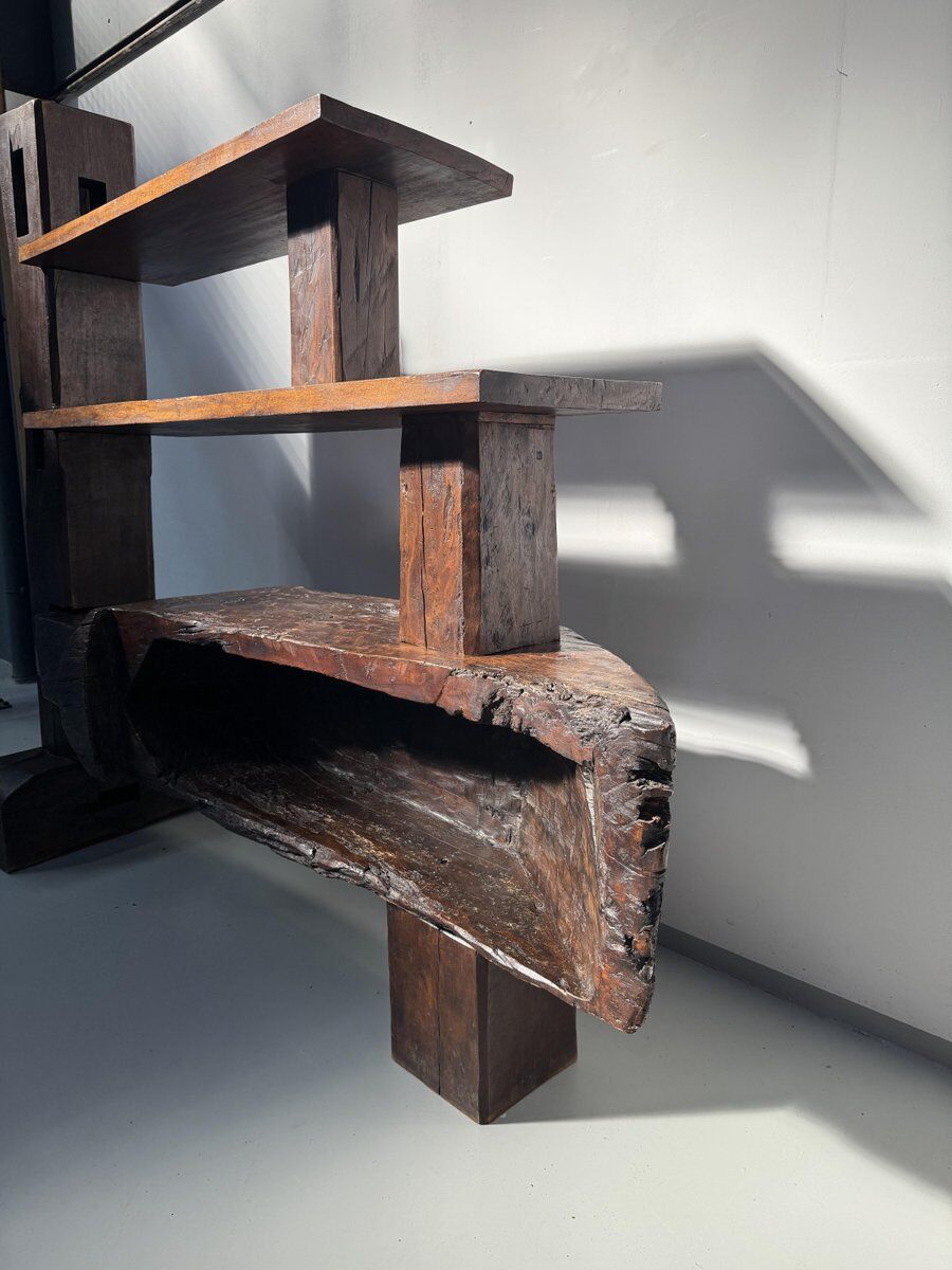 Vintage Brazilian folk art handmade wall cabinet in Cumaru wood, 1960s