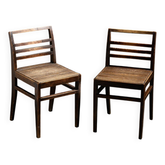 Pair of chairs 103 in stained beech by René Gabriel, circa 1943.