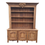 Natural wood bookcase with 3 doors and shelves