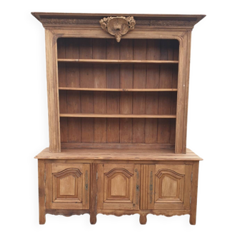 Natural wood bookcase with 3 doors and shelves