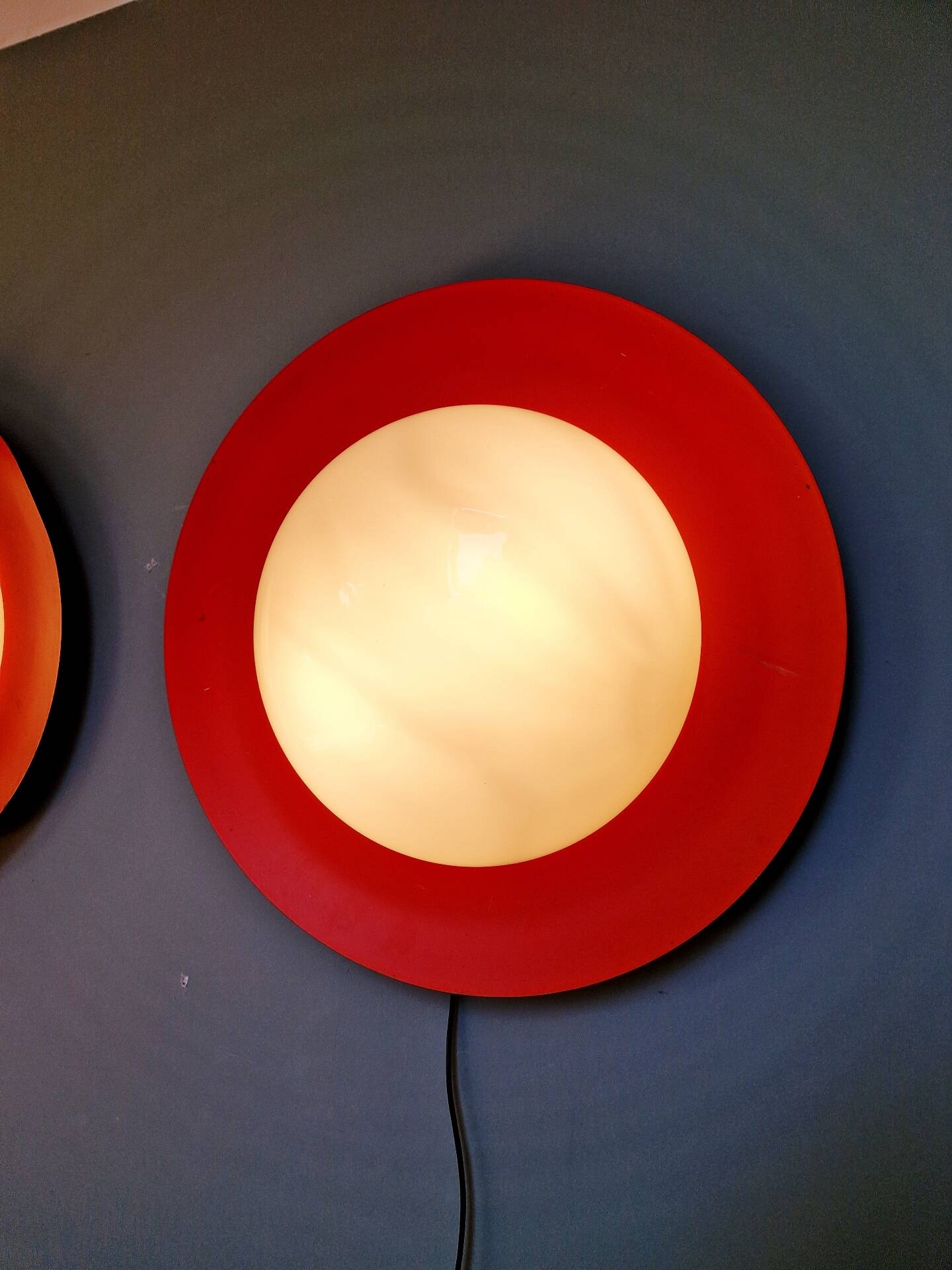 Pair of XXL orange Space Age wall sconces, 1960