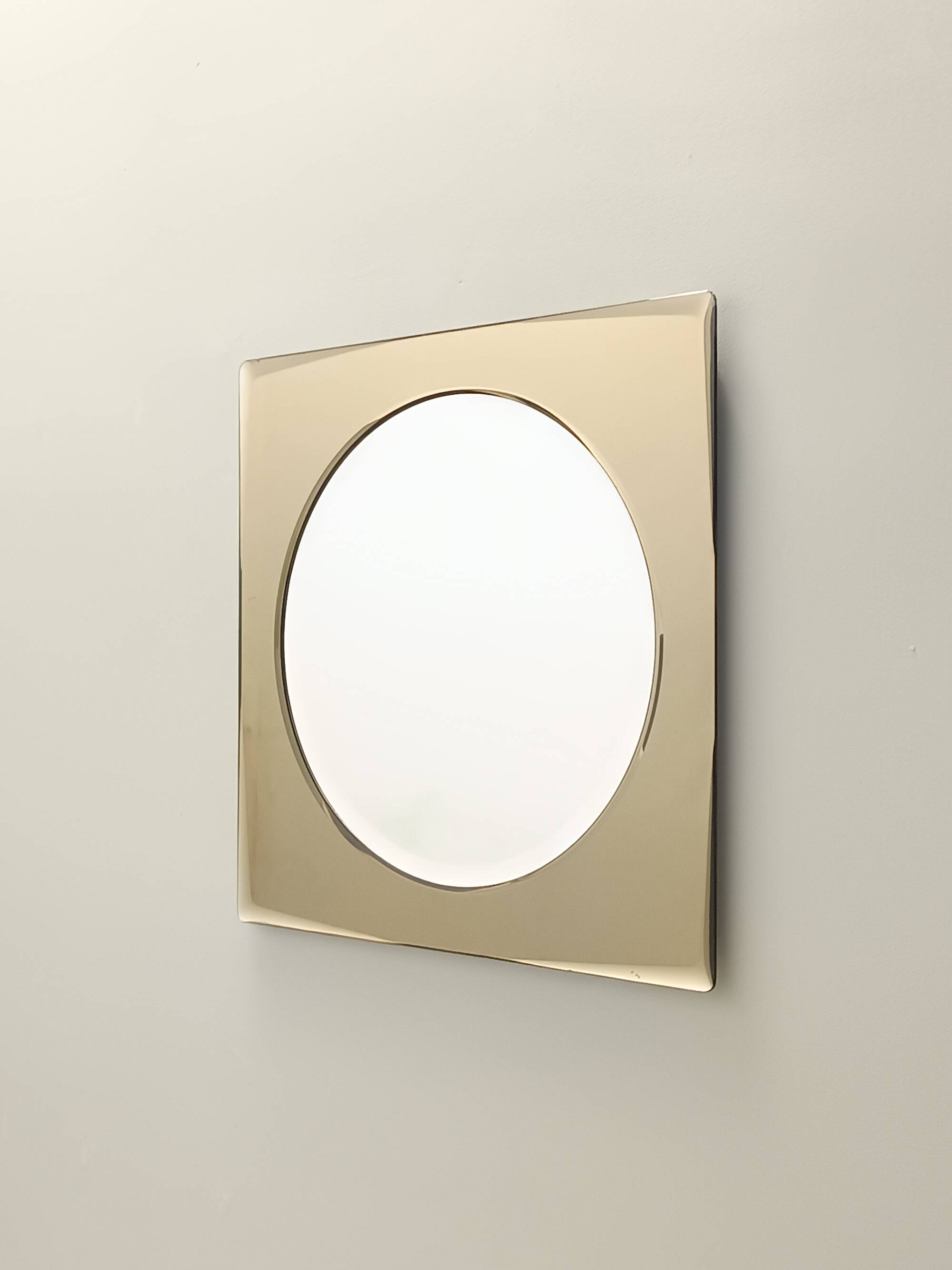 Postmodern Square Beige Wall Mirror with a Beveled Glass, Italy