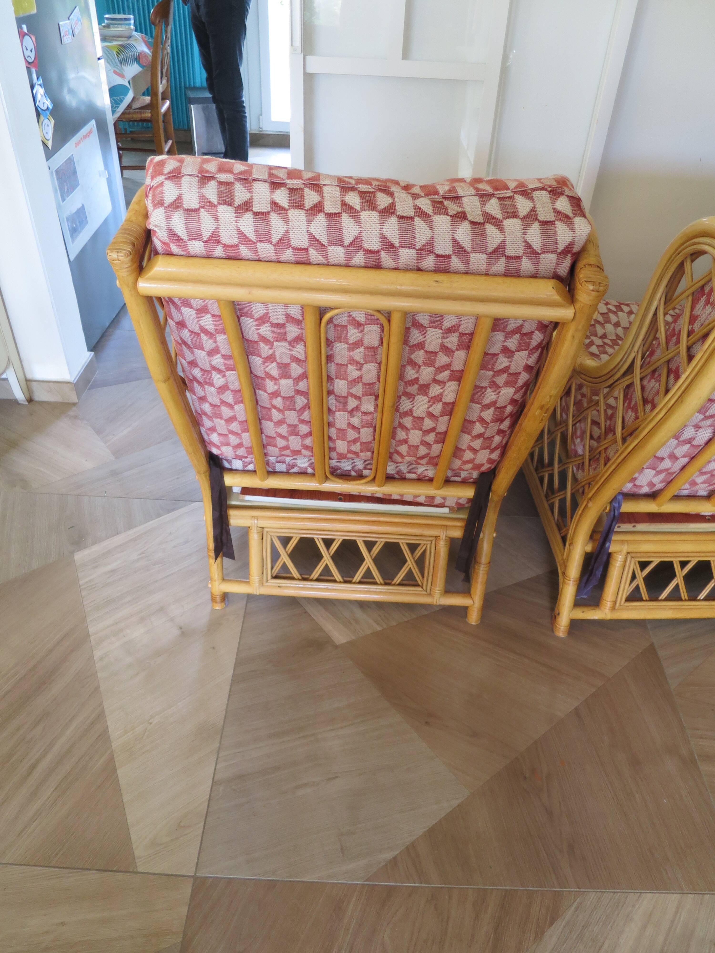 Vintage - Set of 2 woven rattan, bamboo and wood armchairs - Natural colour - 1980s