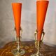 pair of bronze and glass paste Art Nouveau vases, bouquet holder, soliflore cone