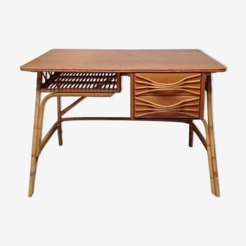 Bureau rotin et bois vintage