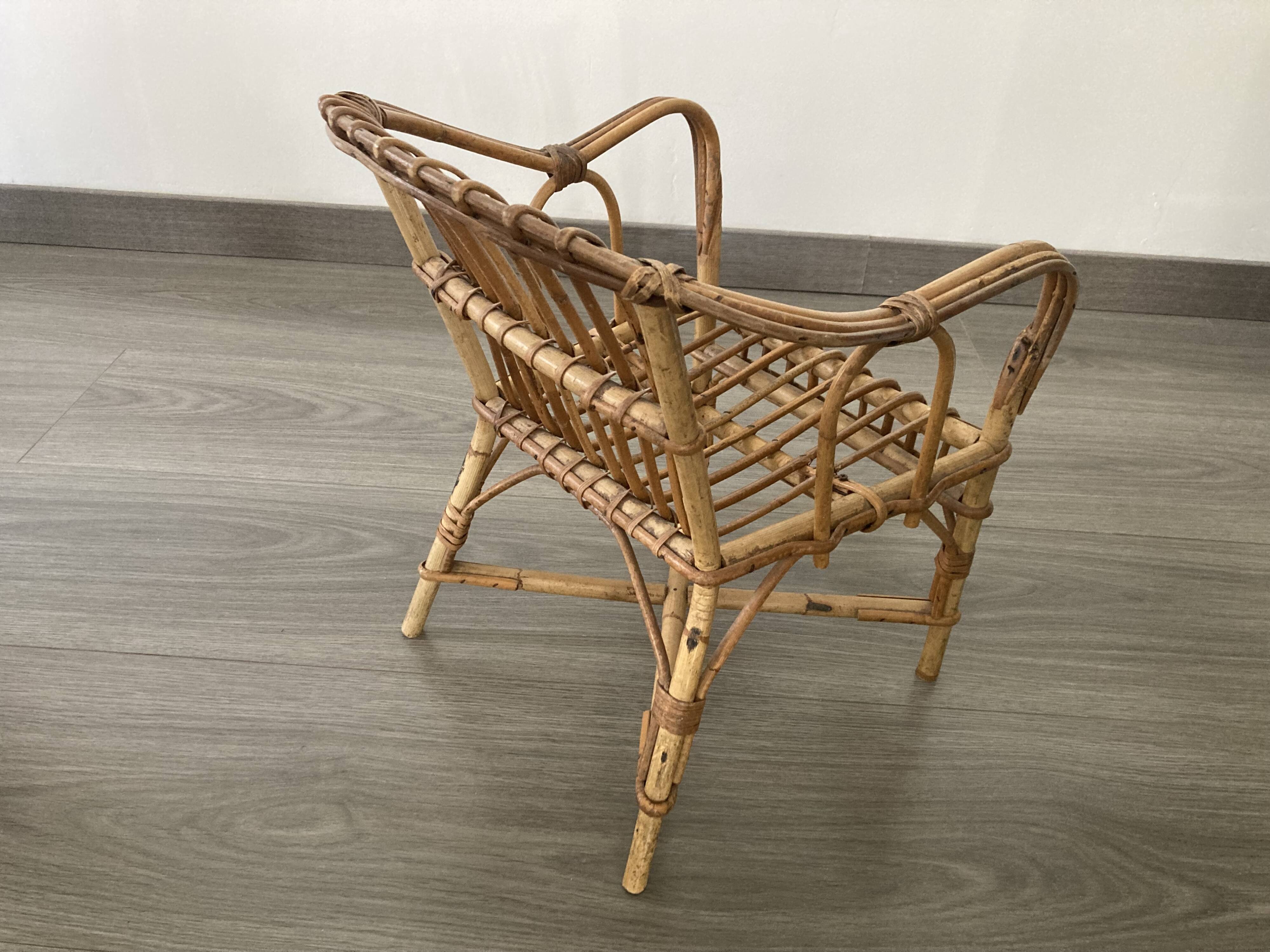 Chaise Fauteuil en rotin enfants 1960