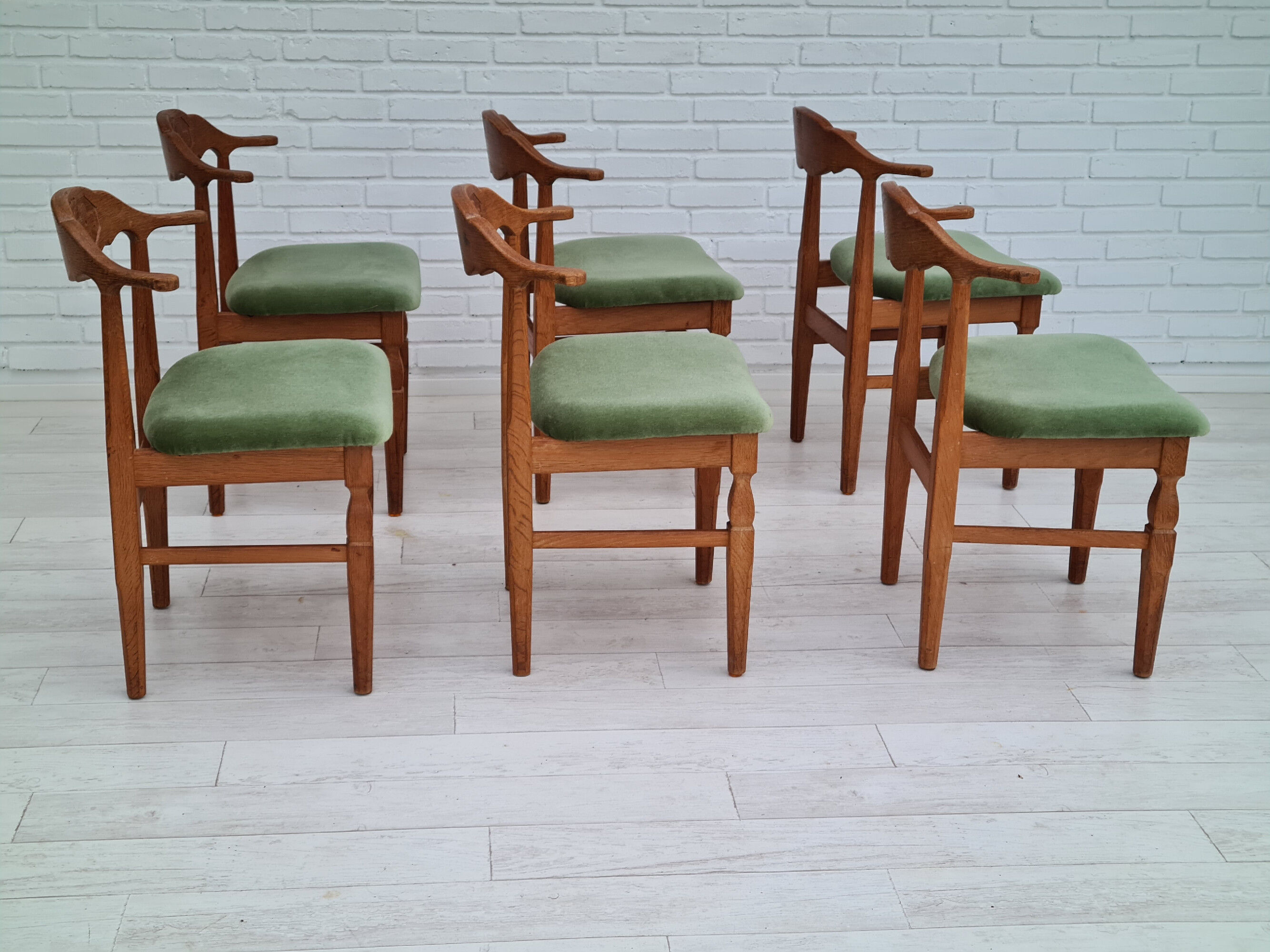 Danish design by Henning Kjærnulf, set of dining chairs, solid oak 70