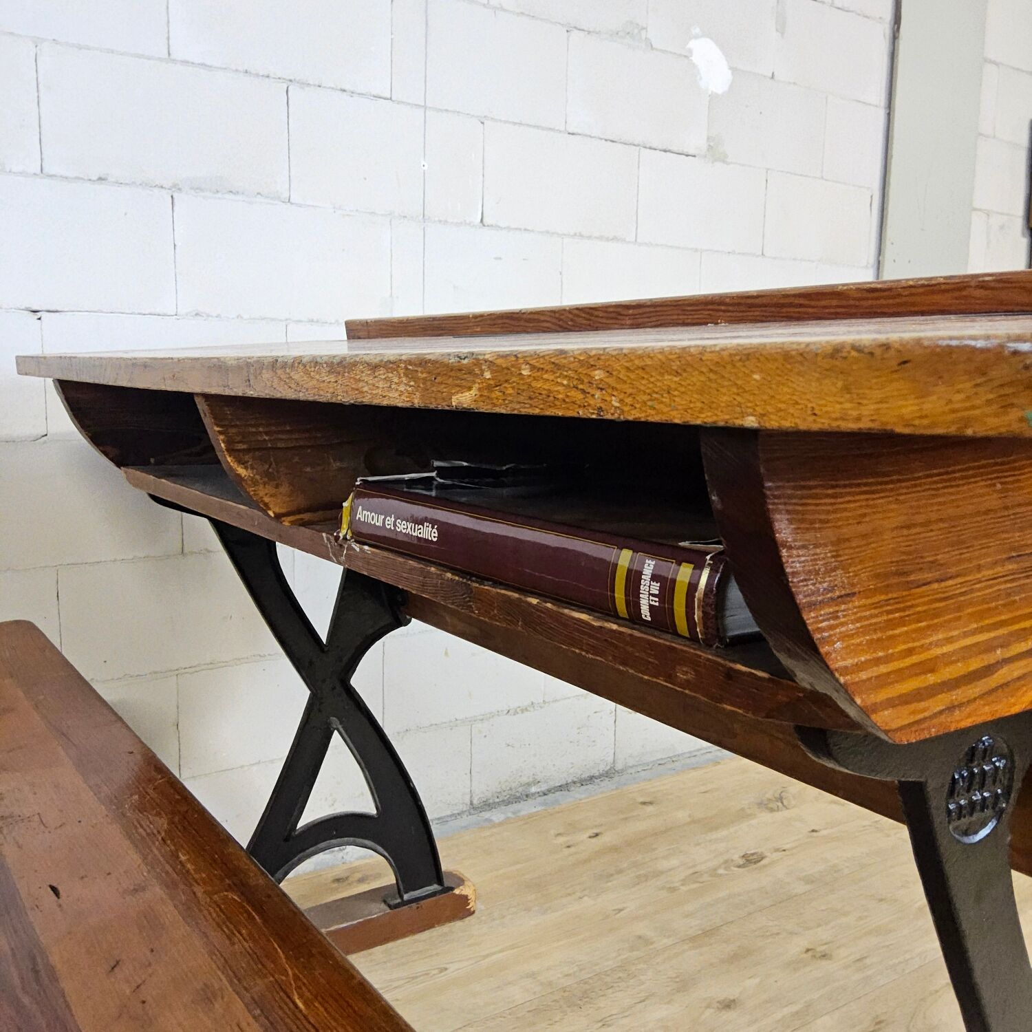 Antique desk / school bench (1920) in cast iron by Mark Breda, Holland.