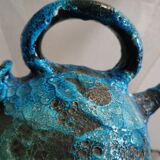 Pichet broc en céramique raku bleu émaillé