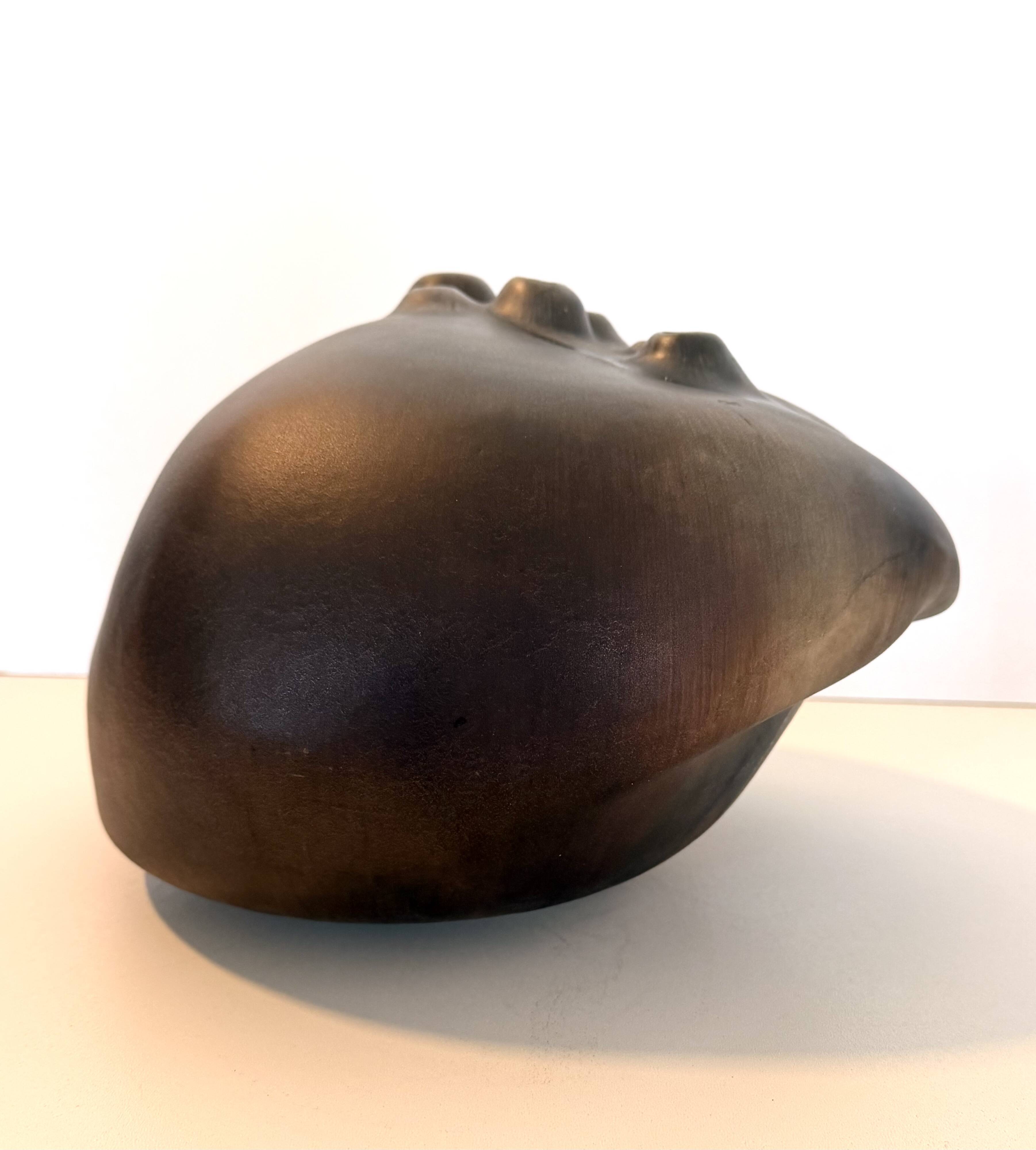 Brown Lacquered Ceramic Tulip Vase / Centerpiece by Giacomo Onestini