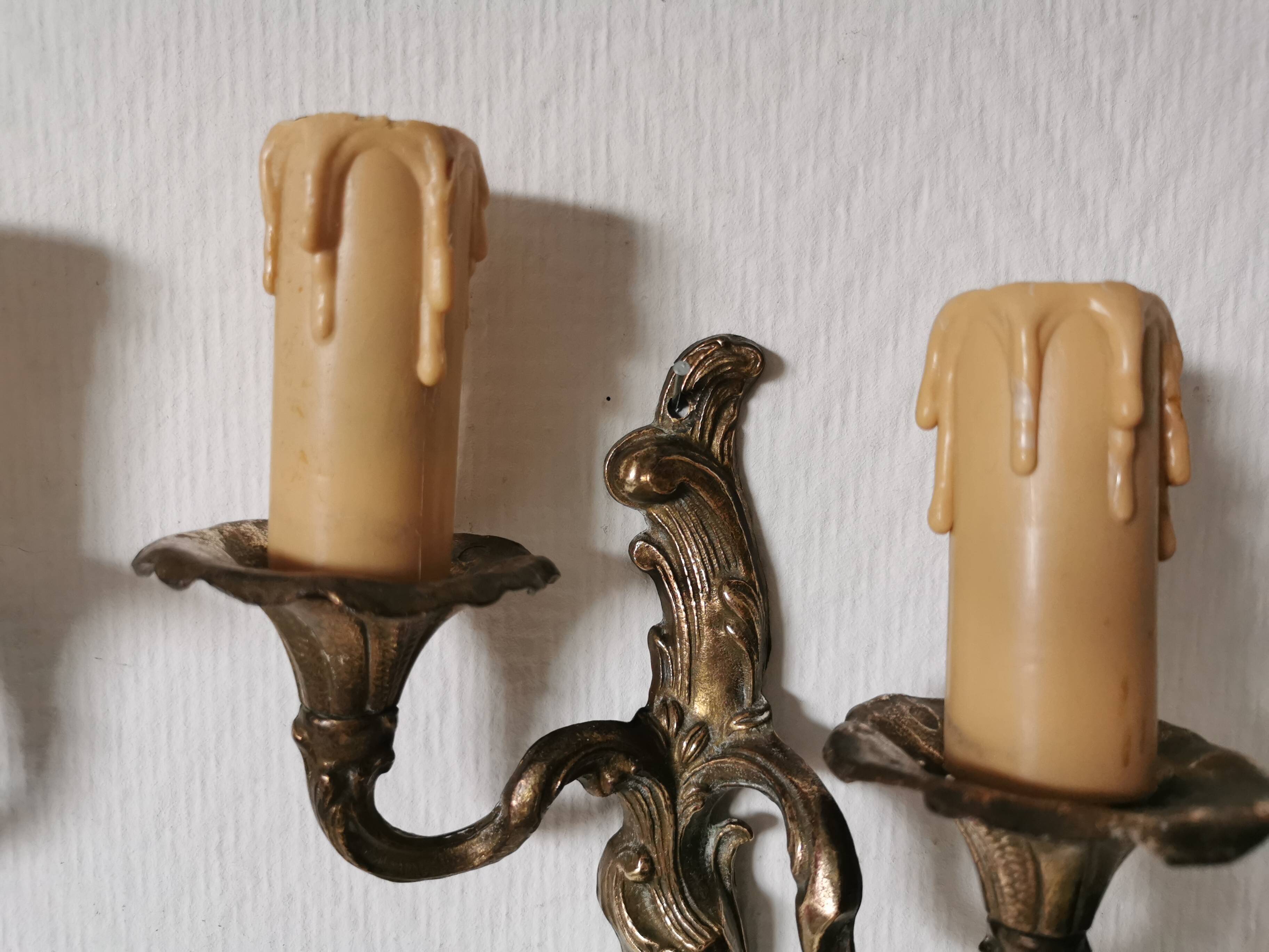 Pair of wall lights, classic style, LouisXV, gold metal, bronze or brass, candle holder effect