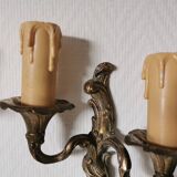 Pair of wall lights, classic style, LouisXV, gold metal, bronze or brass, candle holder effect