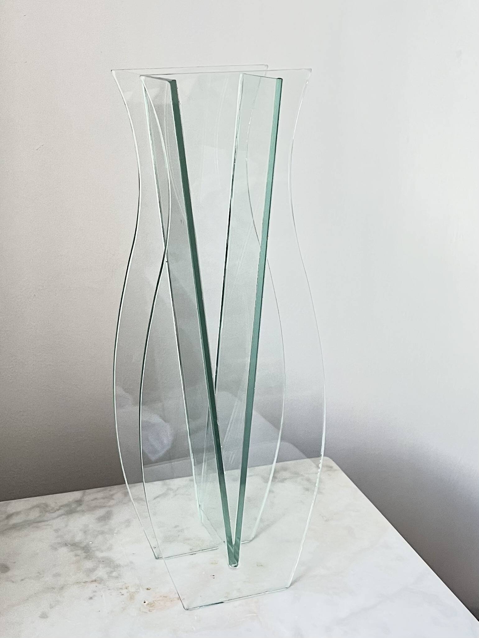 Vintage Sculptural Glass Vase – Geometric Minimalist Design, Italy 1980s
