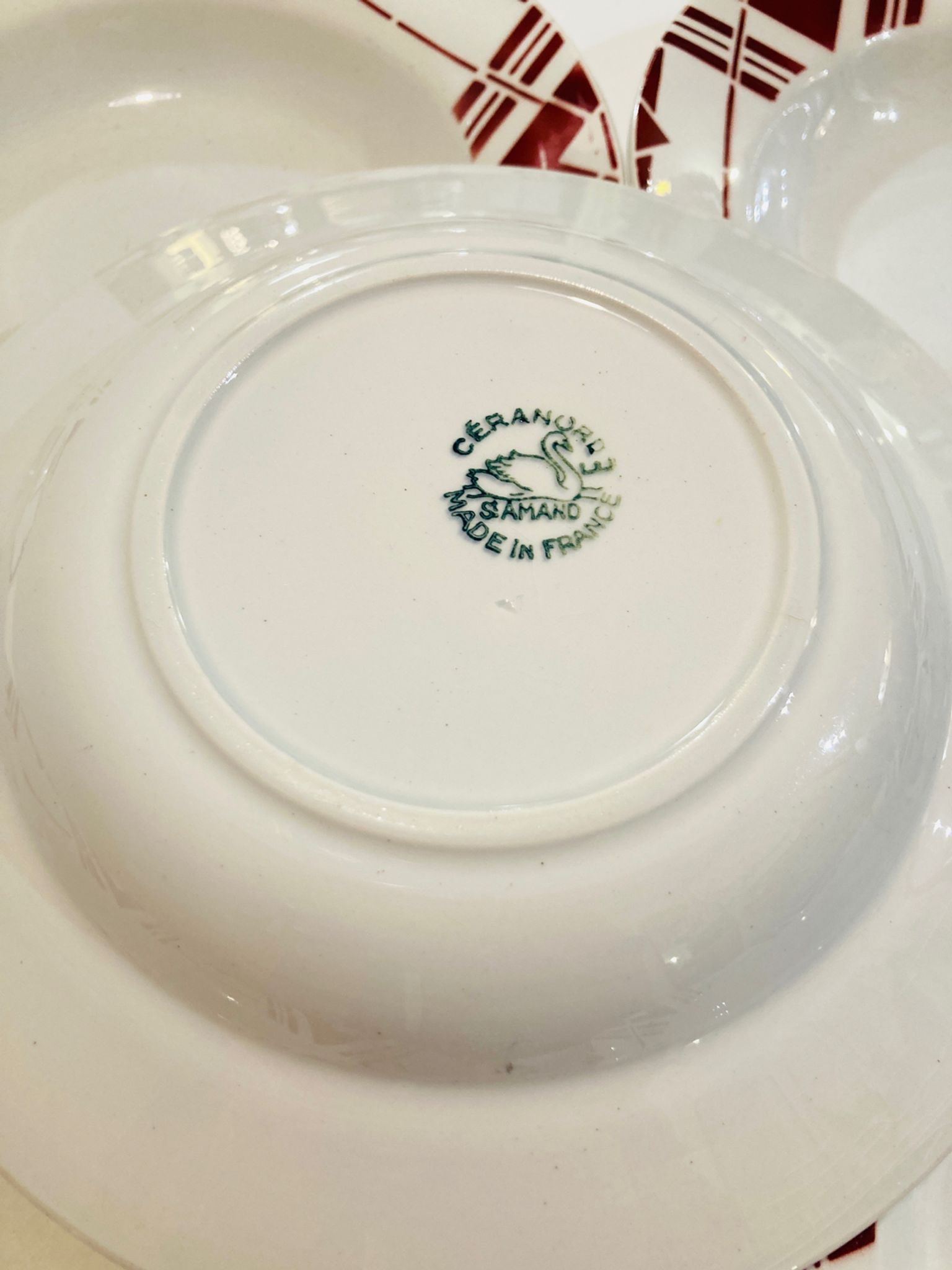 5 hollow earthenware plates burgundy ceranord St Amand