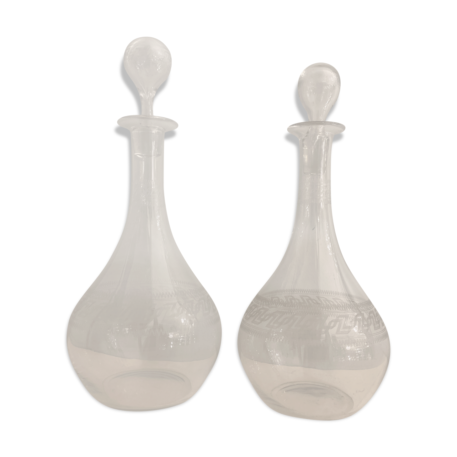 Pair of ancient decanters made of Baccarat crystal, Greek friezes