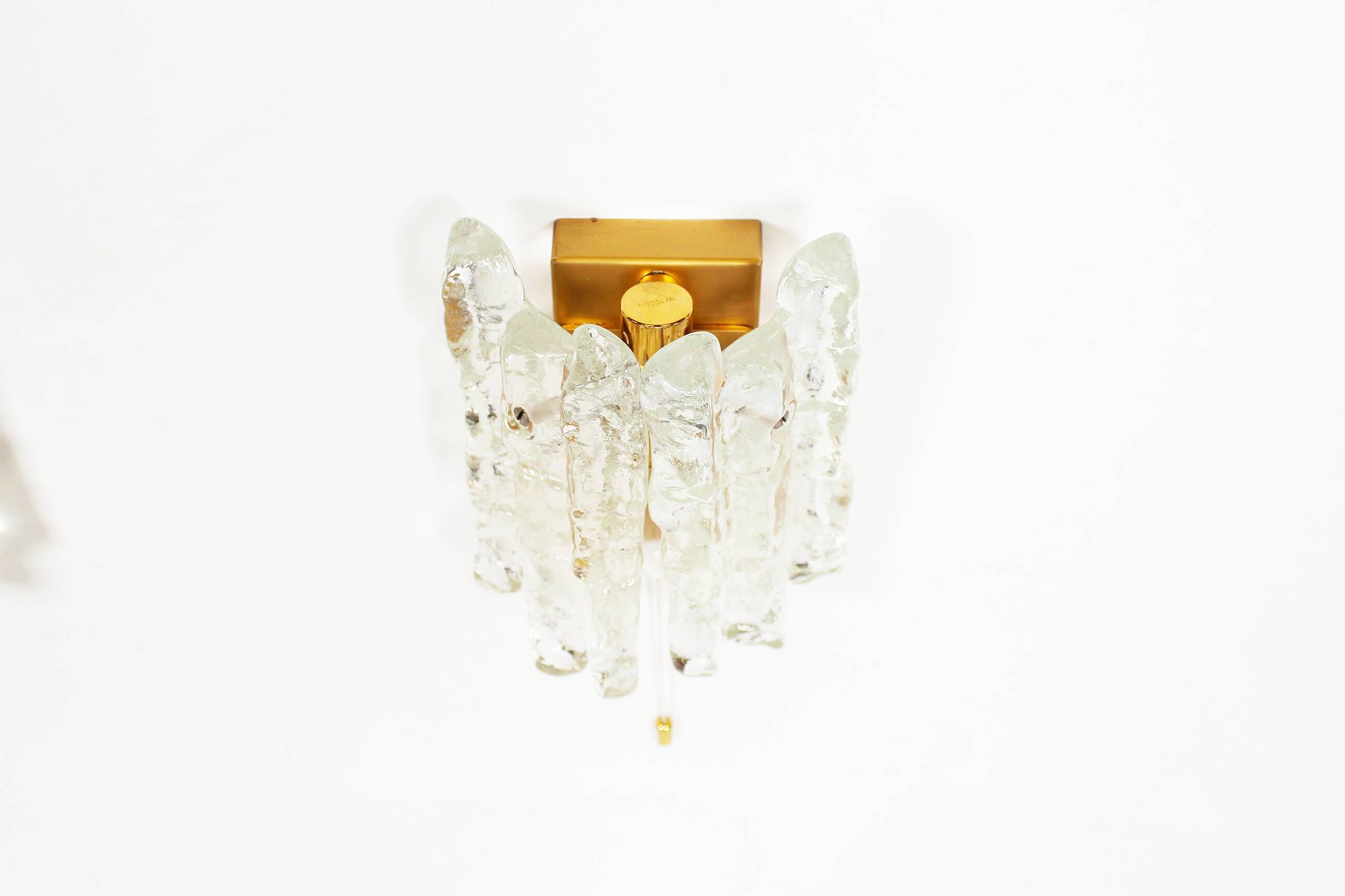 Set of two brass and heavy ice glass sconces by Kalmar, Austria 1970’s