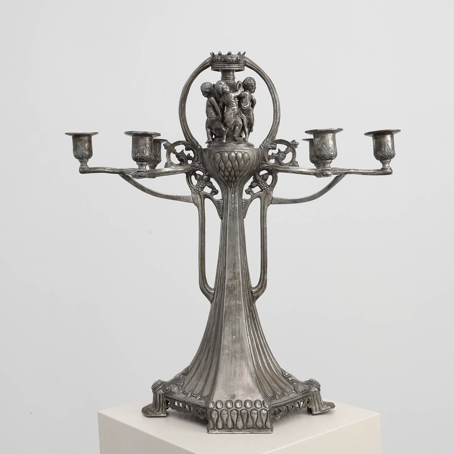 Art Nouveau tin candle holder by Achille Gamba, Italy ca. 1900