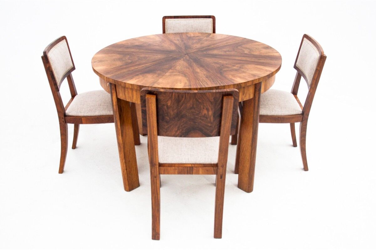 Art Deco dining set, table et 4 chairs, Poland, 1940s
