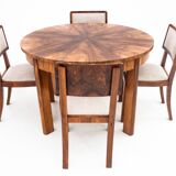 Art Deco dining set, table et 4 chairs, Poland, 1940s