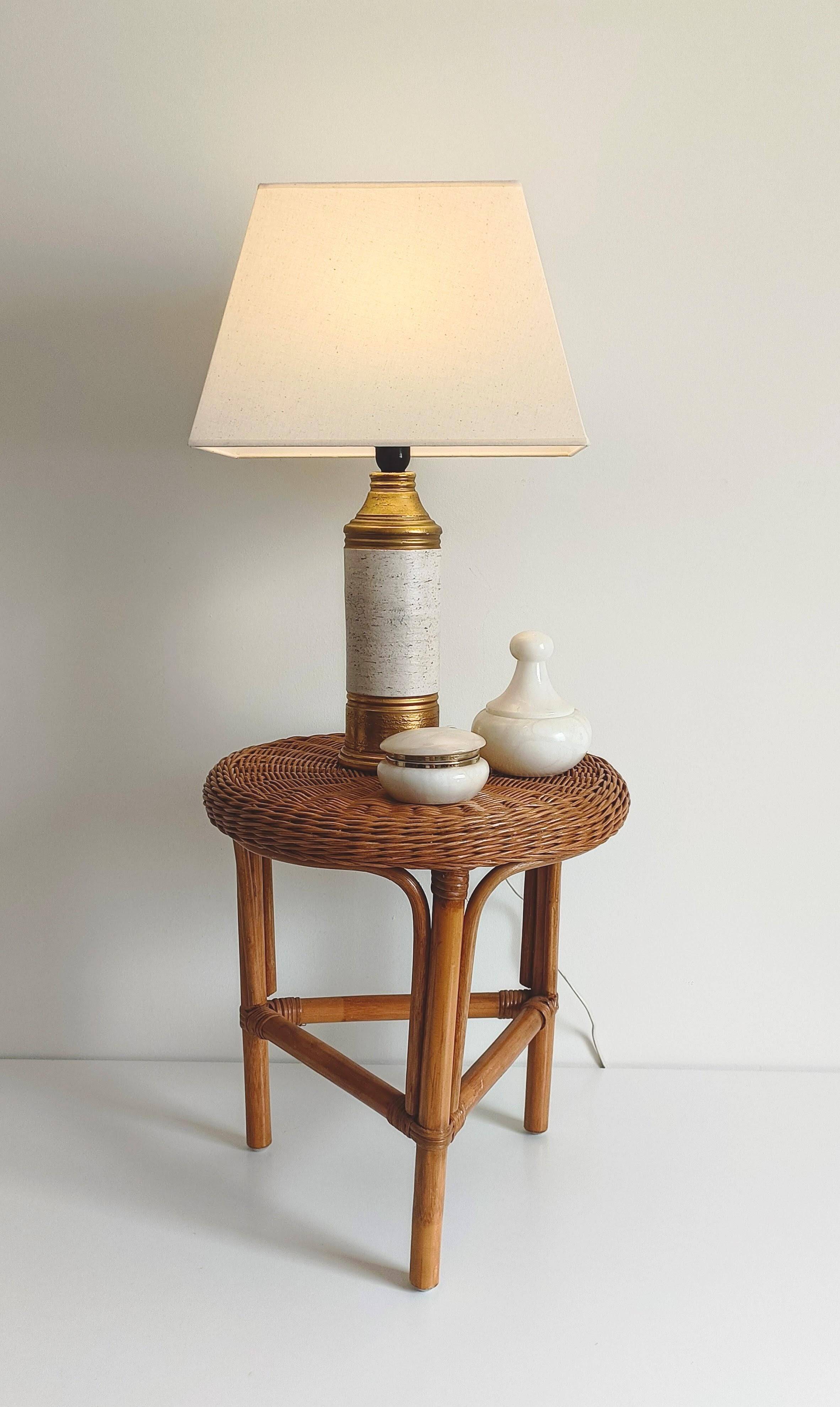 Bitossi Ceramic Table Lamp by Aldo Londi, Gold/Cream, Italy, 1970s