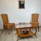 Vintage rattan & glass coffee table – 86 cm – authentic charm